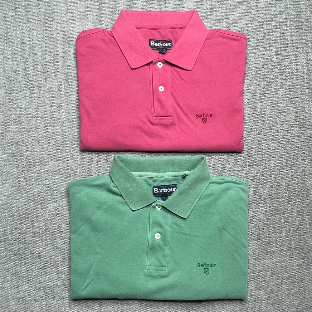 Barbour Polo Shirt Green & Red Size Large lot of 2